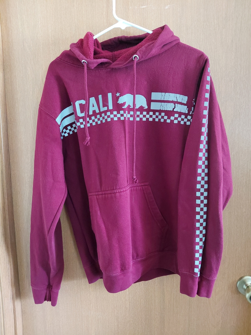 Eighty Eight Burgundy 'CALI' Checkerboard Pullover Hoodie